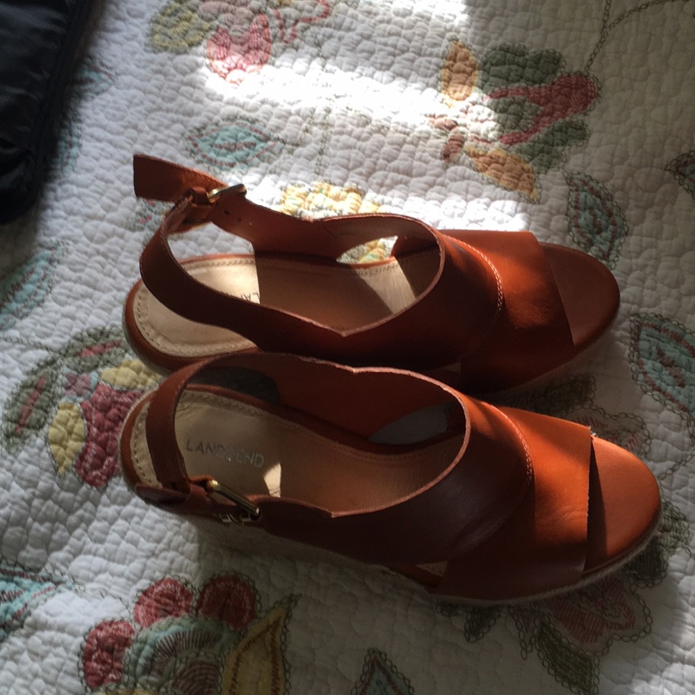 Brown leather wedge sandals